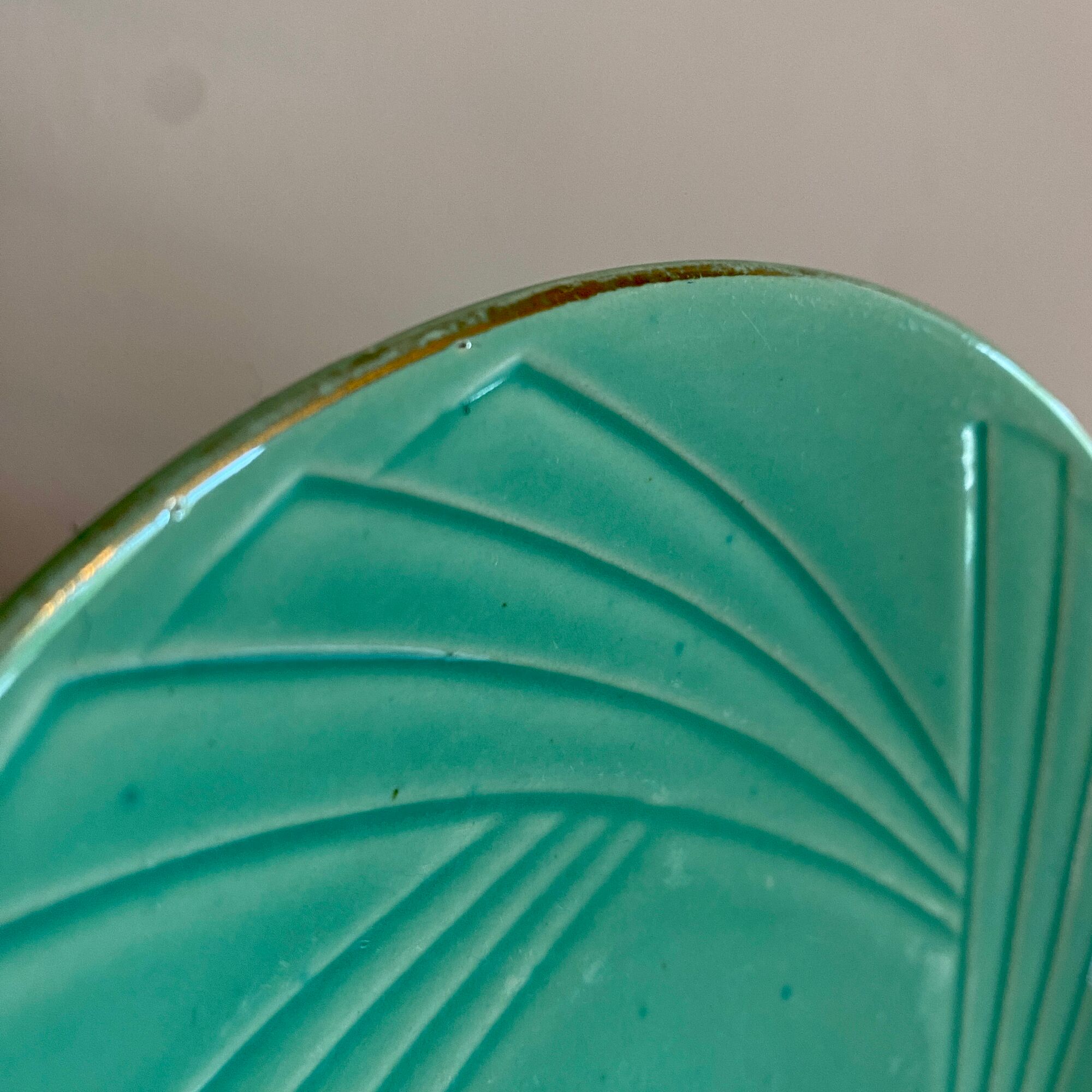 Set of 6 vintage art deco mint and gold desseet plates