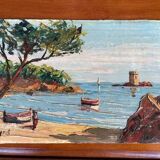 Peinture à l'huile vintage d'une crique de mer