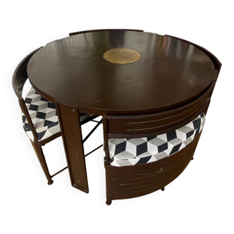 Coffee table and 4 armchairs, Moroccan craftsmanship.