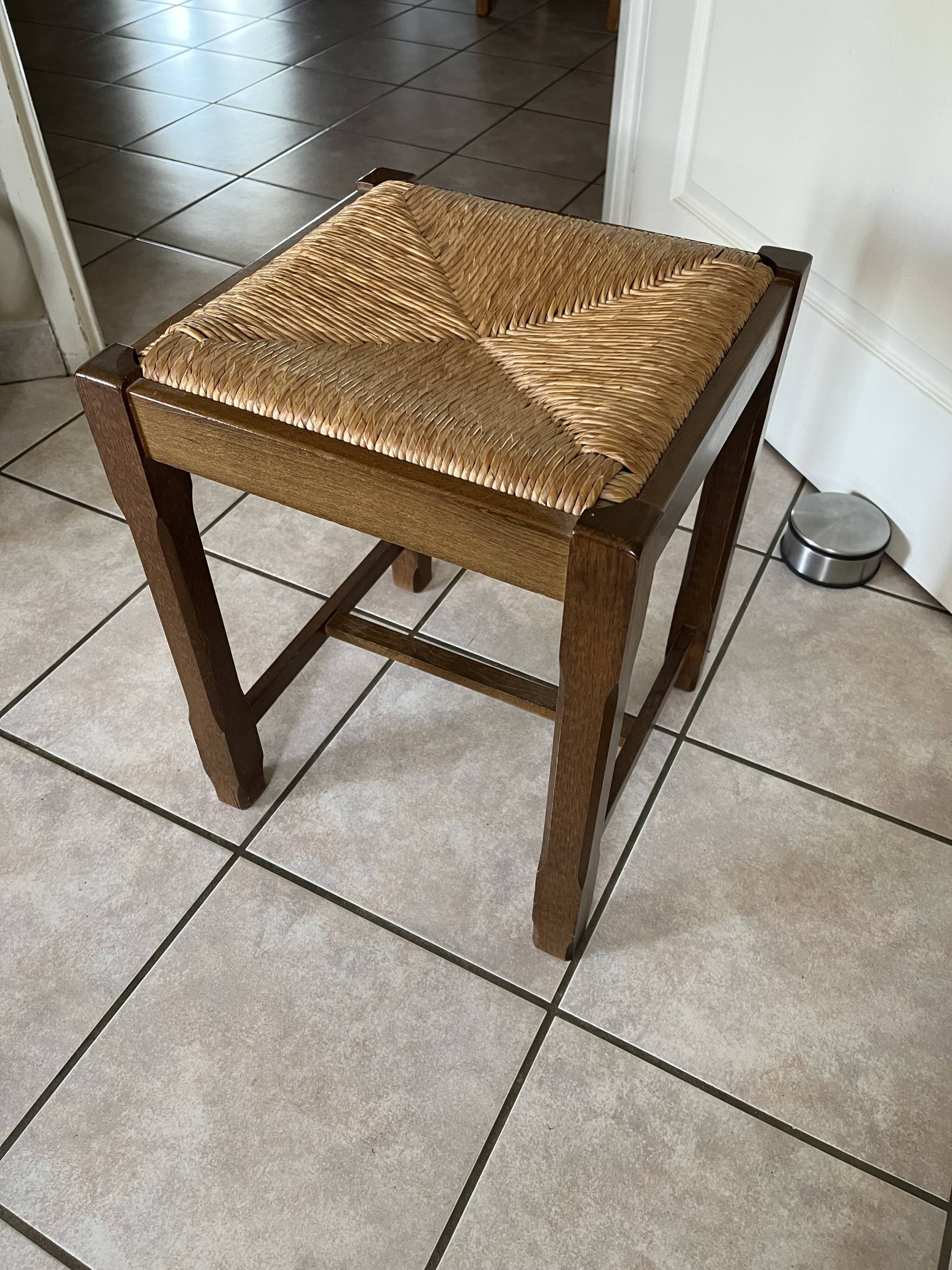 Wood and straw stool