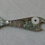 Letter opener in metal and mother-of-pearl
