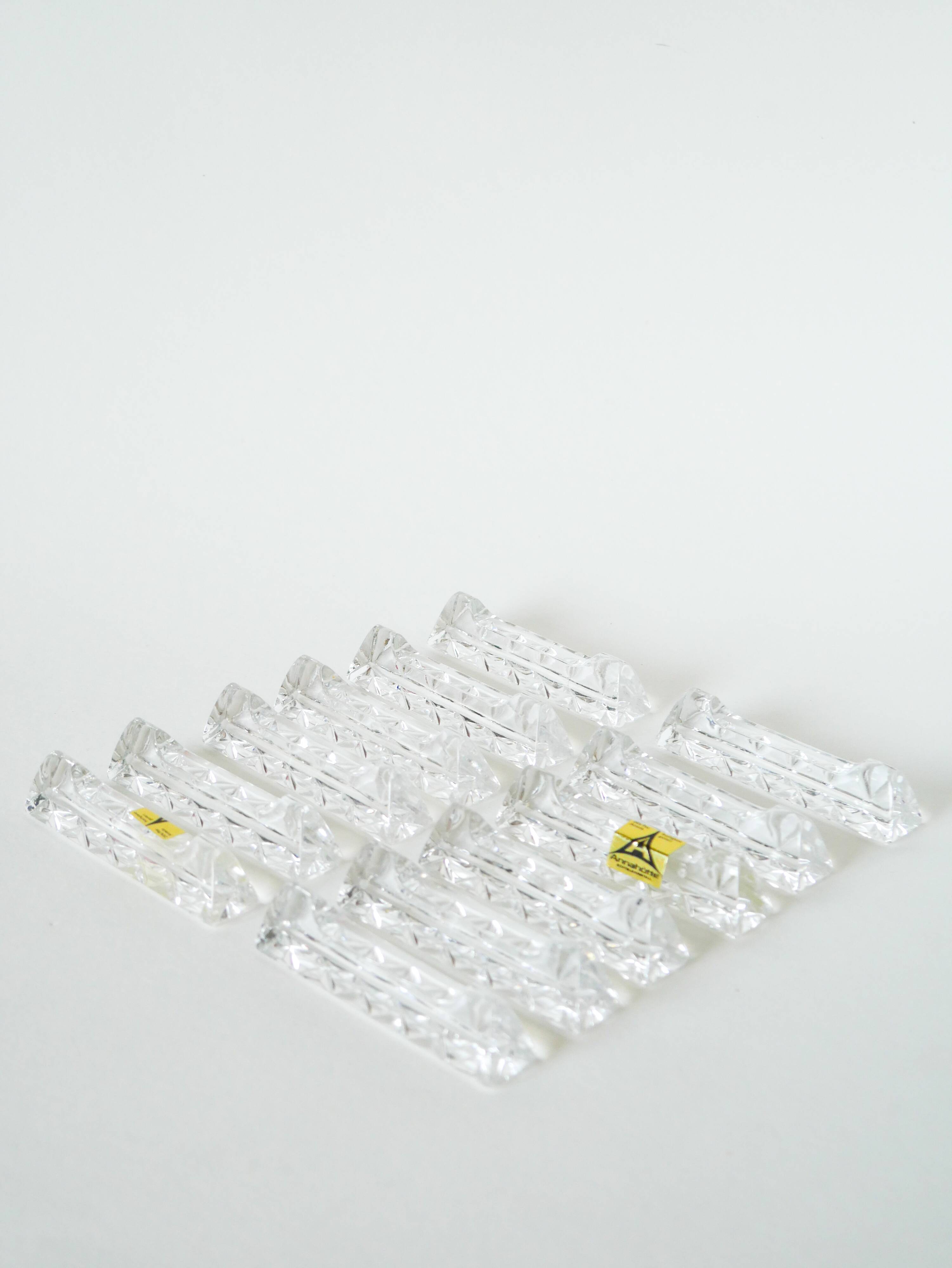 Set of 12 crystal knife rests, 1950