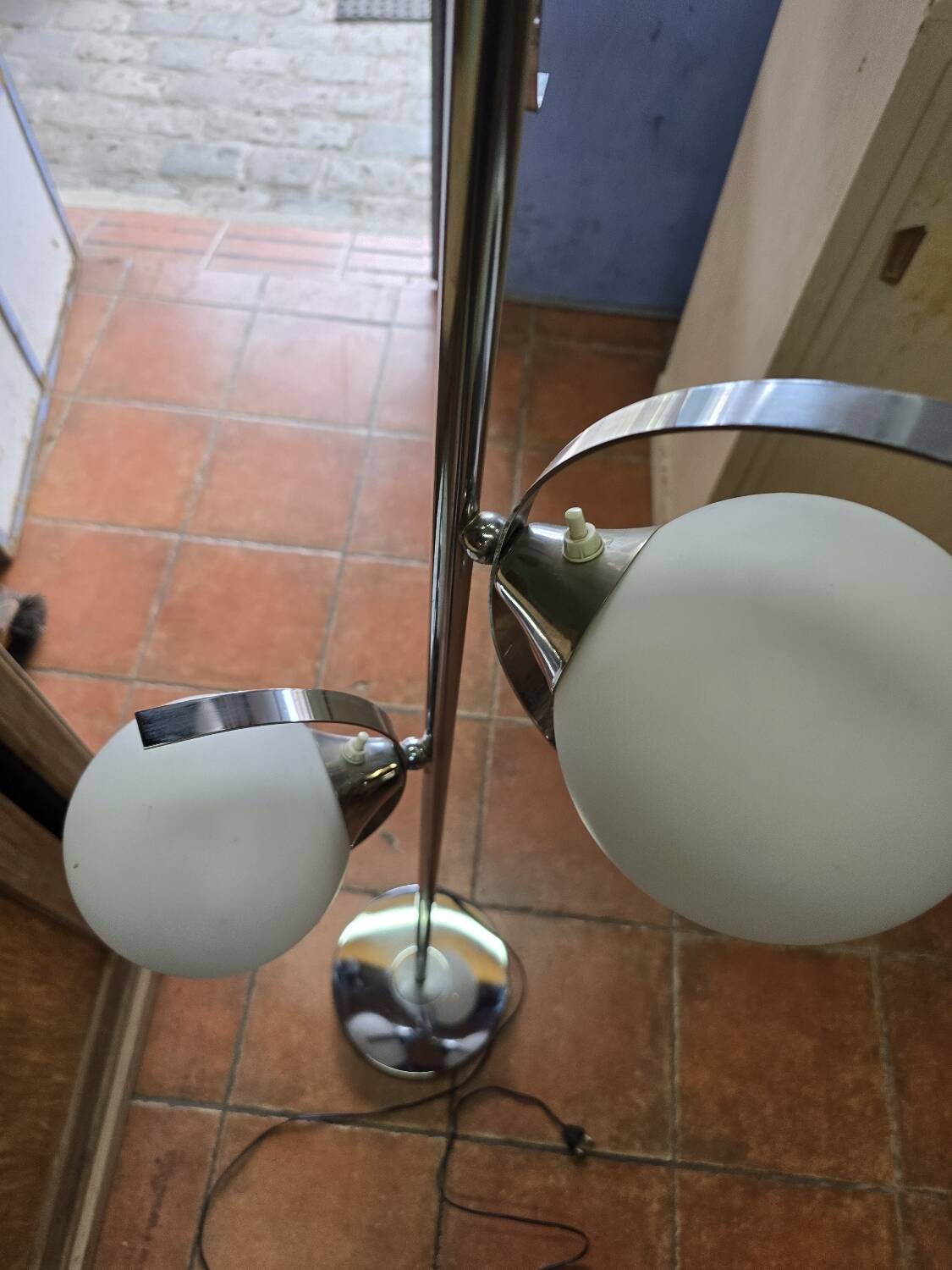 70s chrome metal floor lamp with 3 opaline ball lights