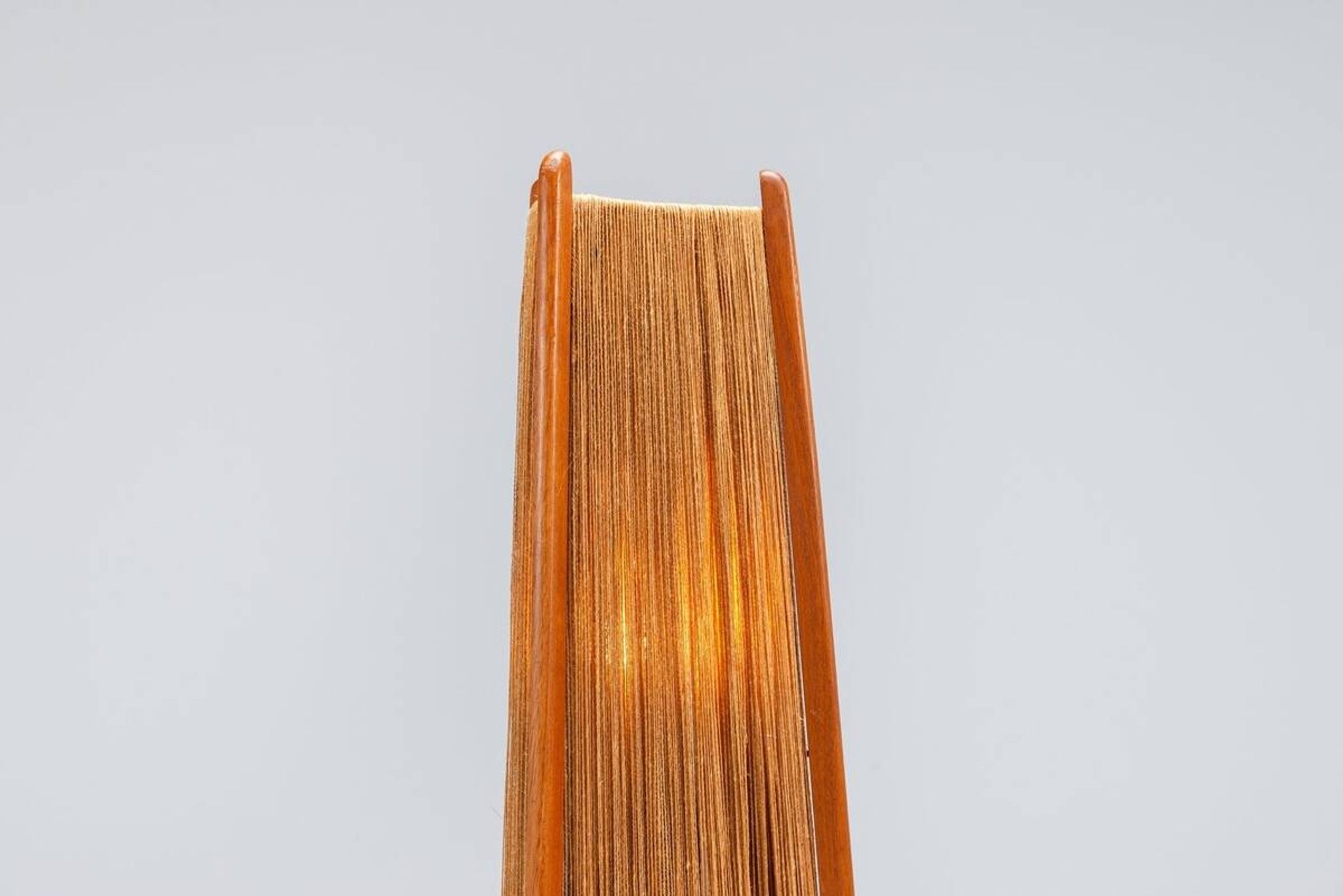 Temde tripod floor lamp in sisal and teak, Switzerland, 1960