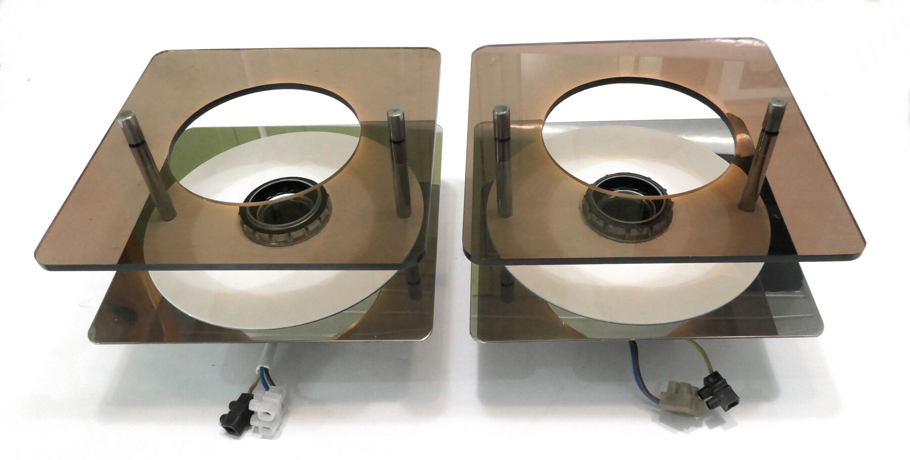 2 wall lamps metal and plexiglass of Jocelyne Trocmé for Oxar 1970