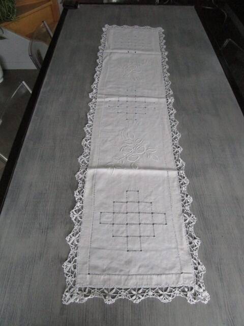 Antique large embroidered table centerpiece 150cm x 38cm