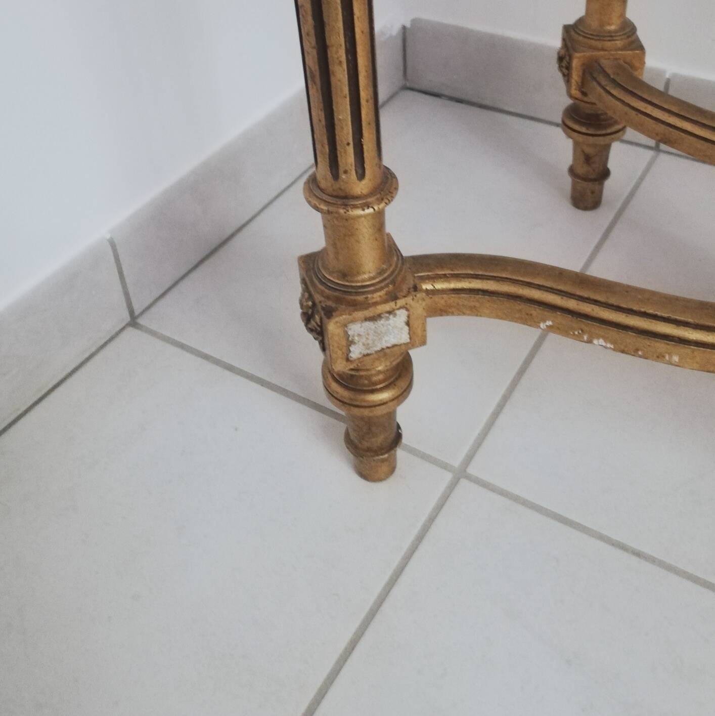 Console wood and gilded stuck with marble top