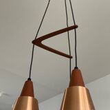 Scandinavian Boomerang chandelier from the 60s in teak, metal and glass