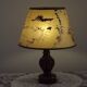 French Mid Century Round Turned Wood Grooved Table Lamp Map Detail Shade