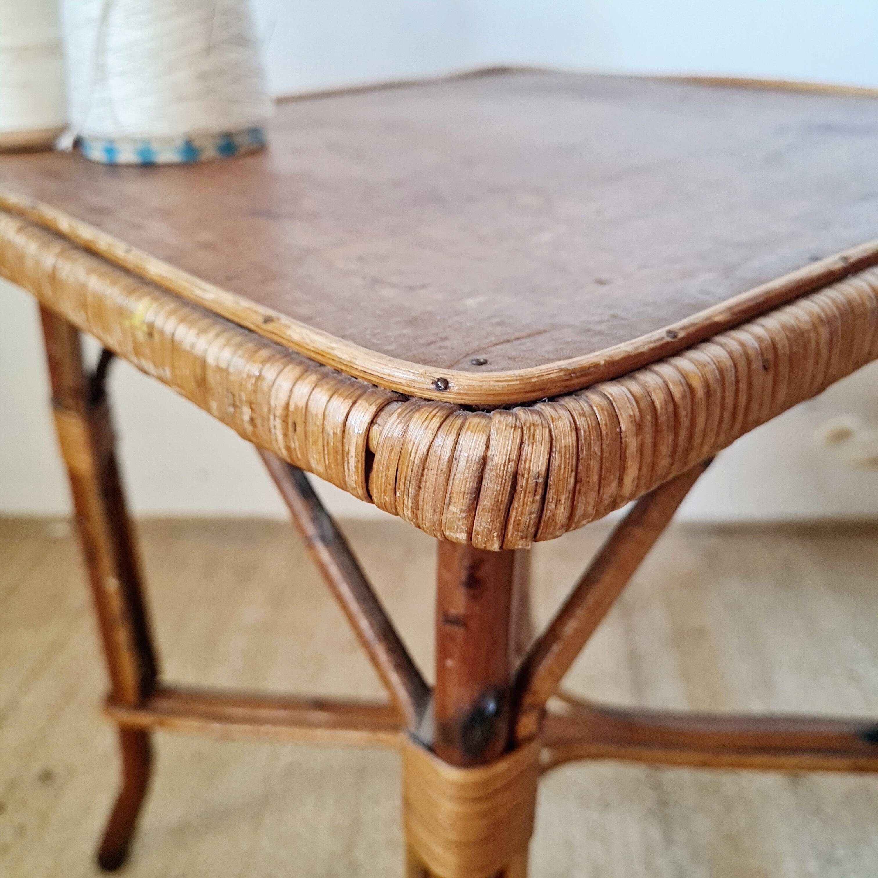 Vintage rattan side table or coffee table – 1960s Riviera style