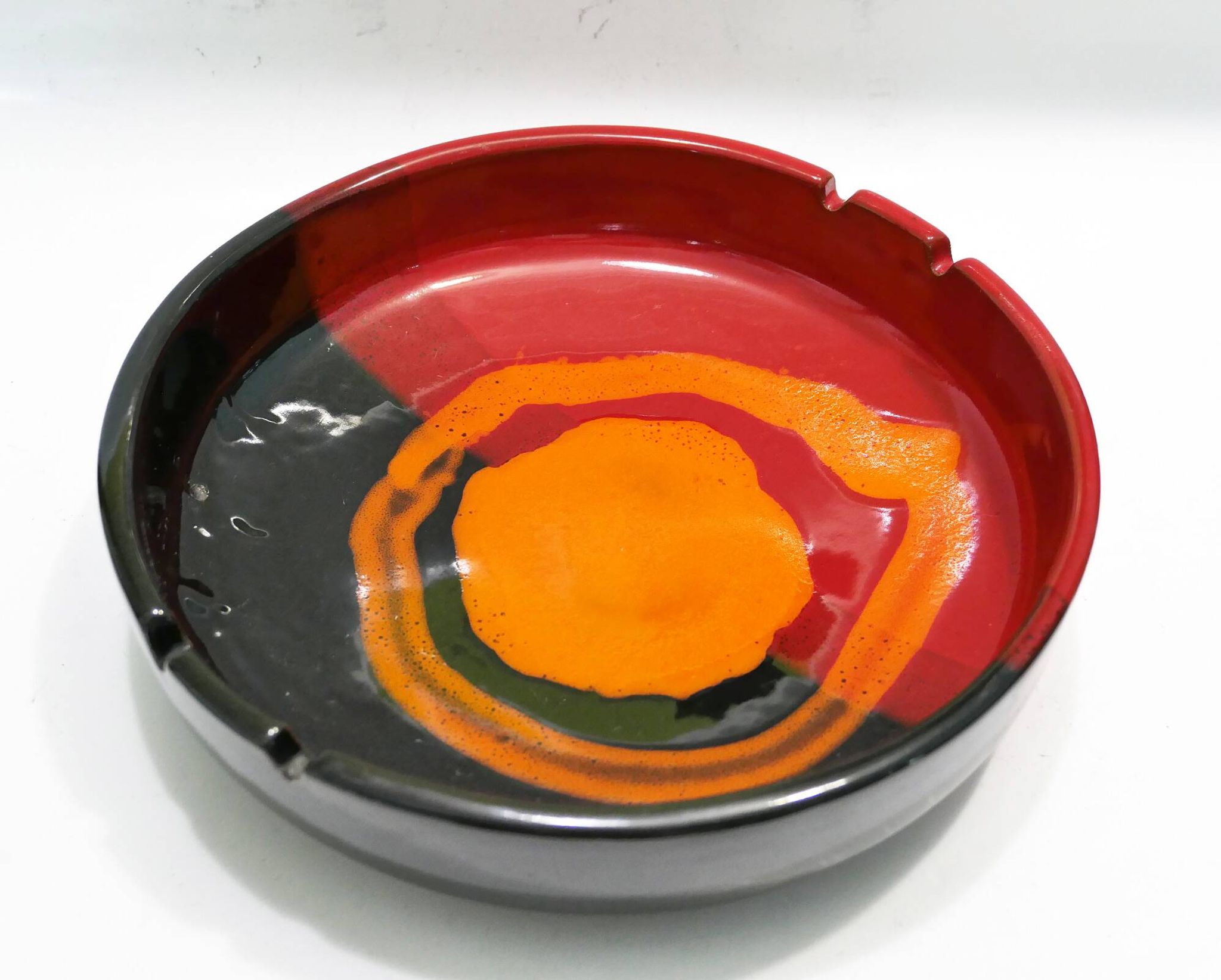 Vintage Italy red orange black ceramic ashtray 1970 Bitossi for Raymor