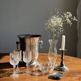Set of 6 small crystal glasses with diamond points H14.5