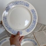 4 assiettes creuses vintage blanches liseré bleu