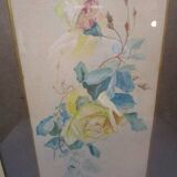 Aquarelle ancienne - tige de roses - encadrée