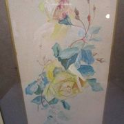 Old watercolor - stem of roses - framed