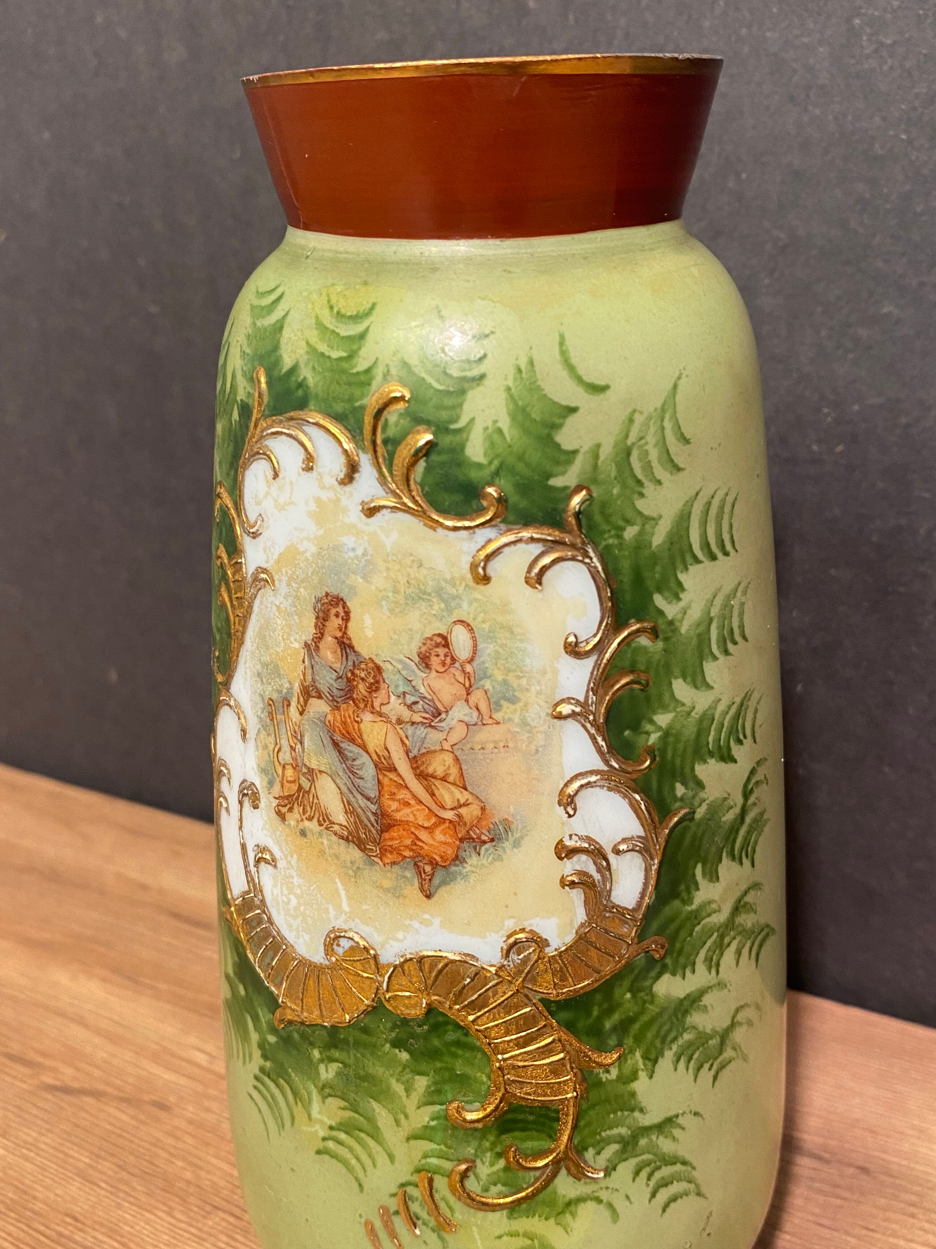 Opaline vase with fine nineteenth gold enamelled cartridge decoration