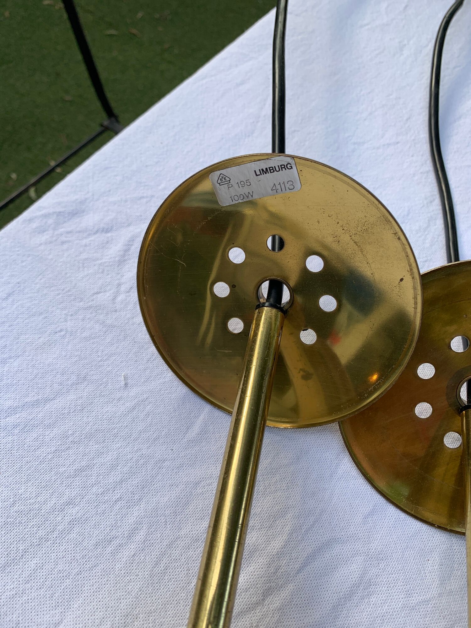 Set of three suspensions in glass and brass Limburg 70s