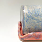 Blue and pink butter maker in ceramic