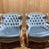 Pair of blue Bergères in Louis XV style