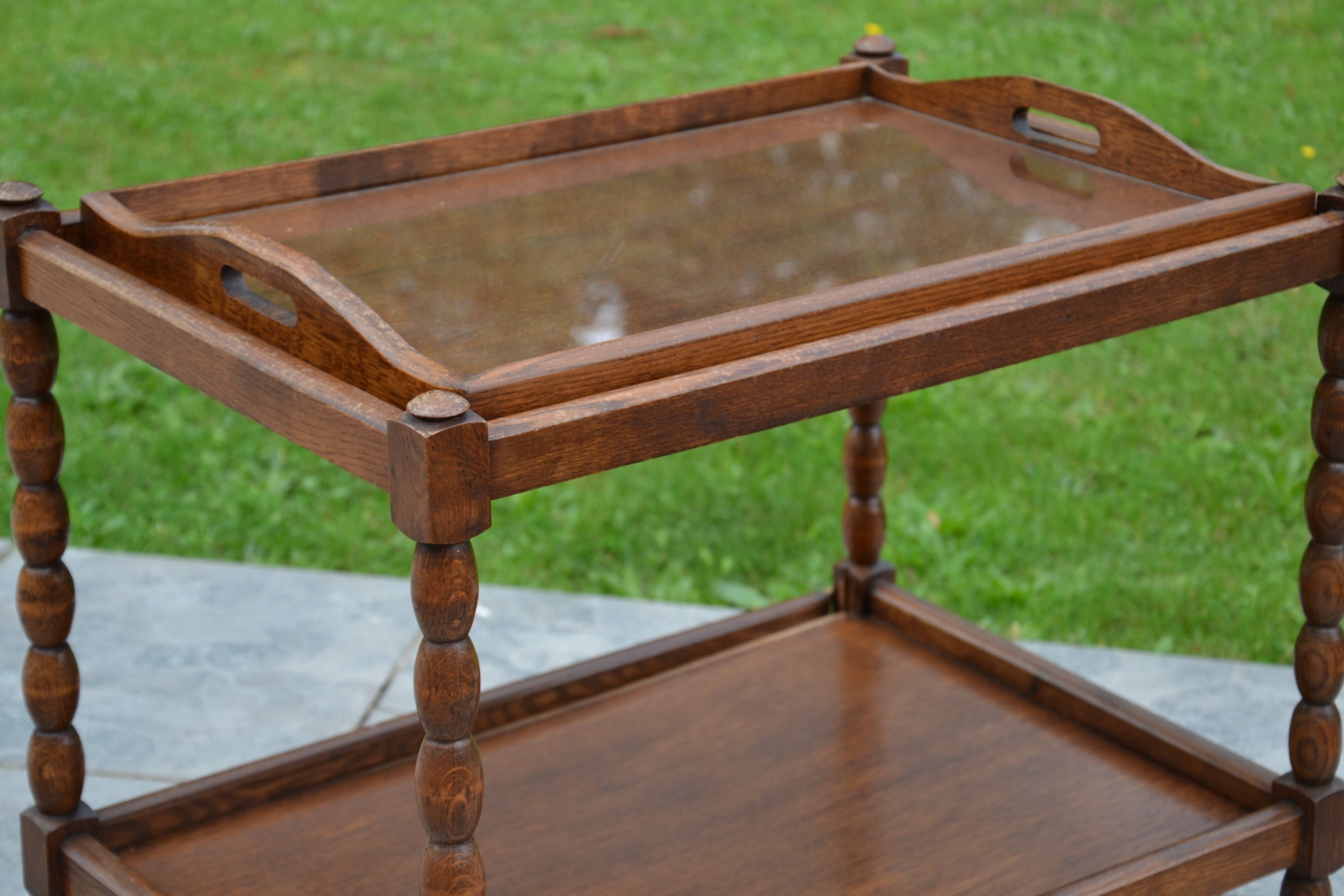 Wooden dessert table, glass top