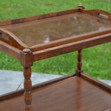 Desserte en bois, plateau en verre