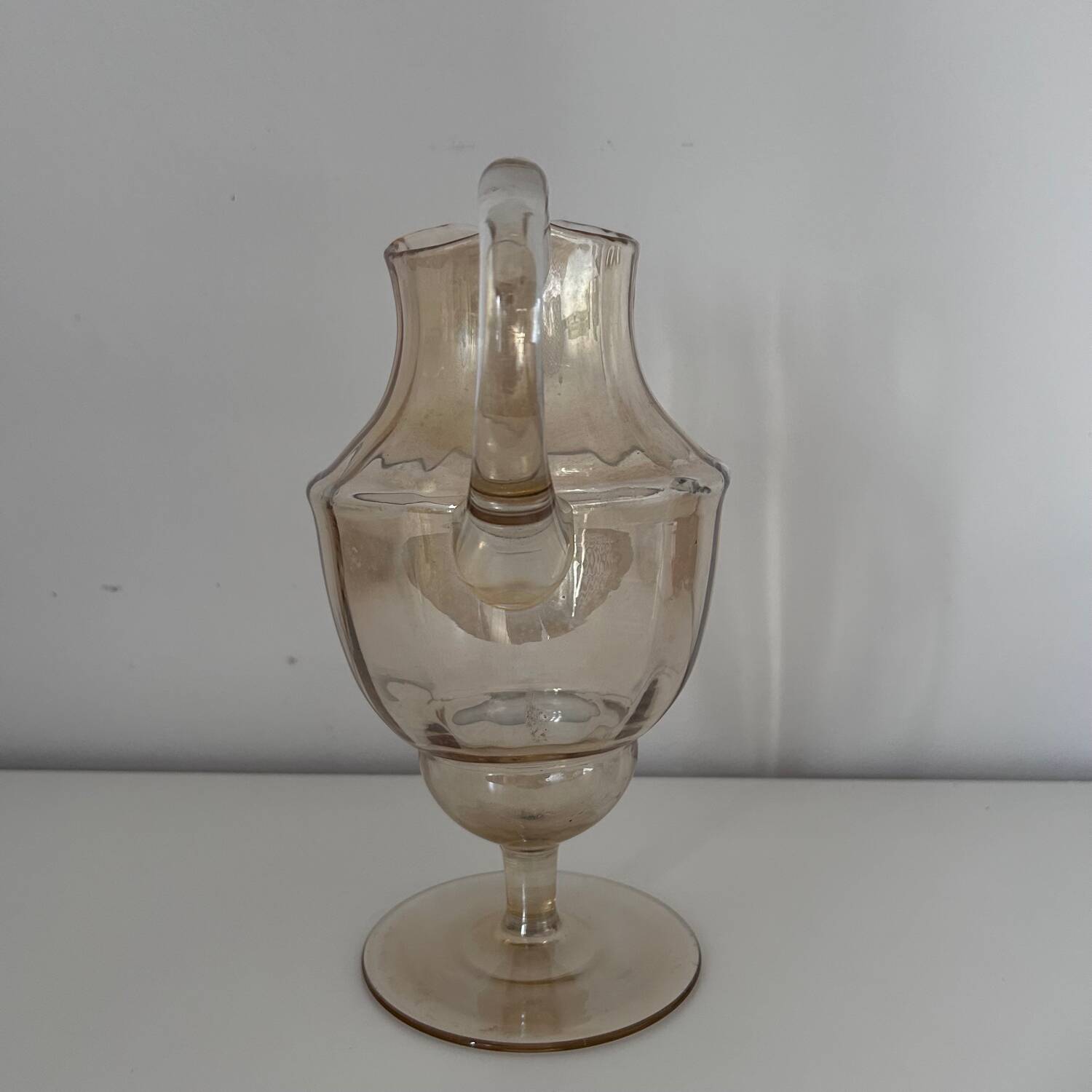 Iridescent glass carafe