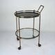 Round Mid-Century Brass and Marble-Effect Glass Bar Cart. Italy 1950s