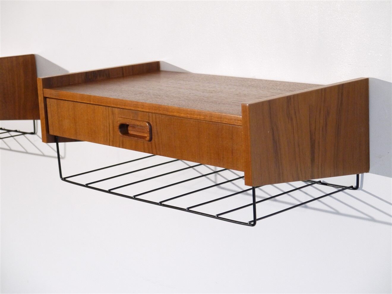 Pair of vintage Scandinavian hanging bedside tables 1960