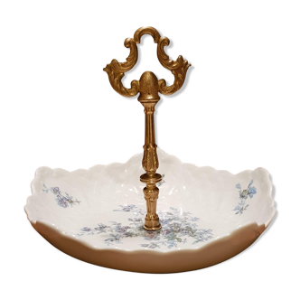 Plat présentoir à gâteaux en porcelaine et laiton