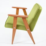 Vintage restored armchair, model 366, designer J. Chierowski, olive velvet