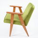 Fauteuil restauré vintage, modèle 366, designer J. Chierowski, velours olive