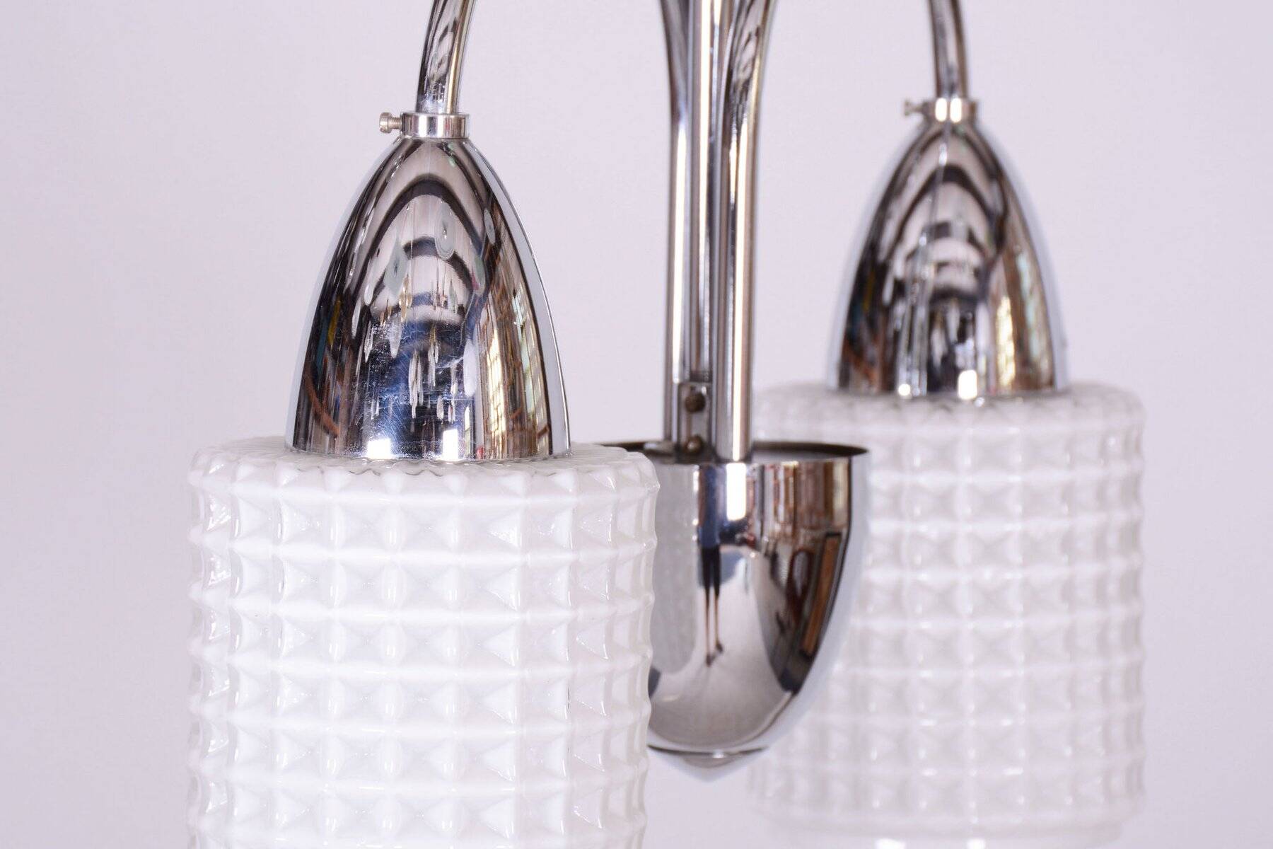 Mid-Century Chandelier in Chrome, Steel and Opaline Glass, Czech, 1960s