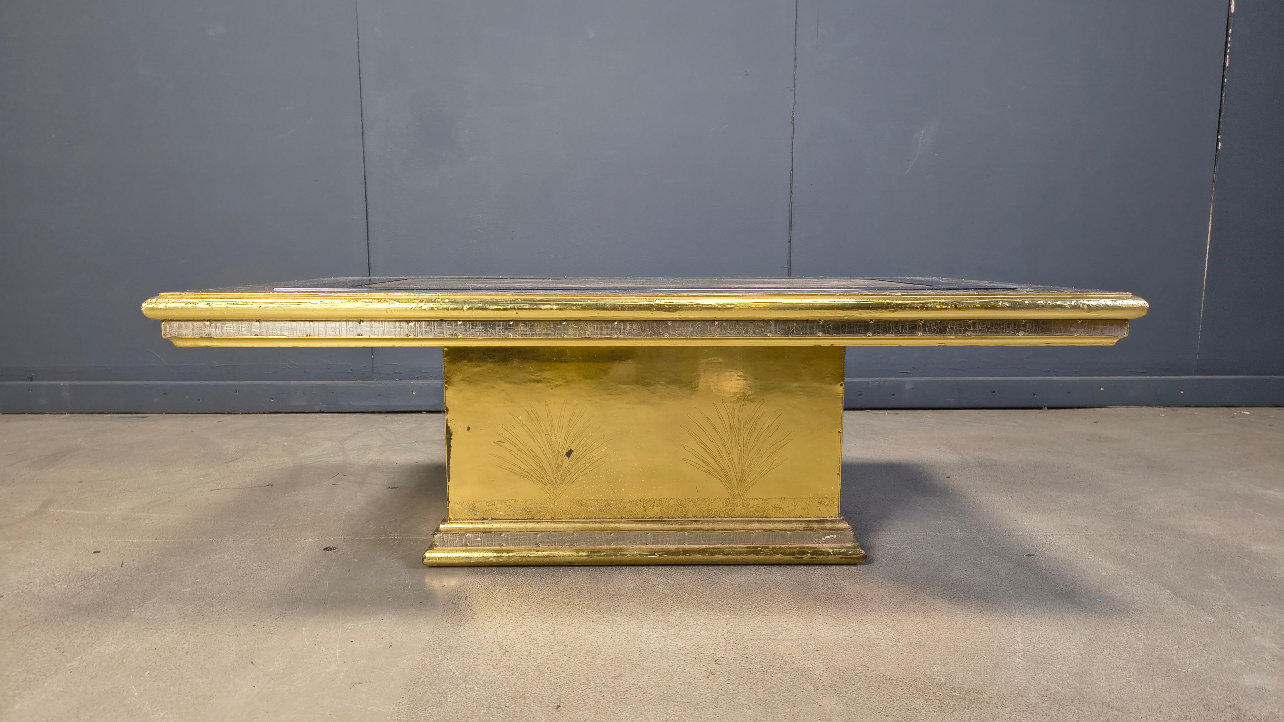 Gony Nava etched brass coffee table, 1970s