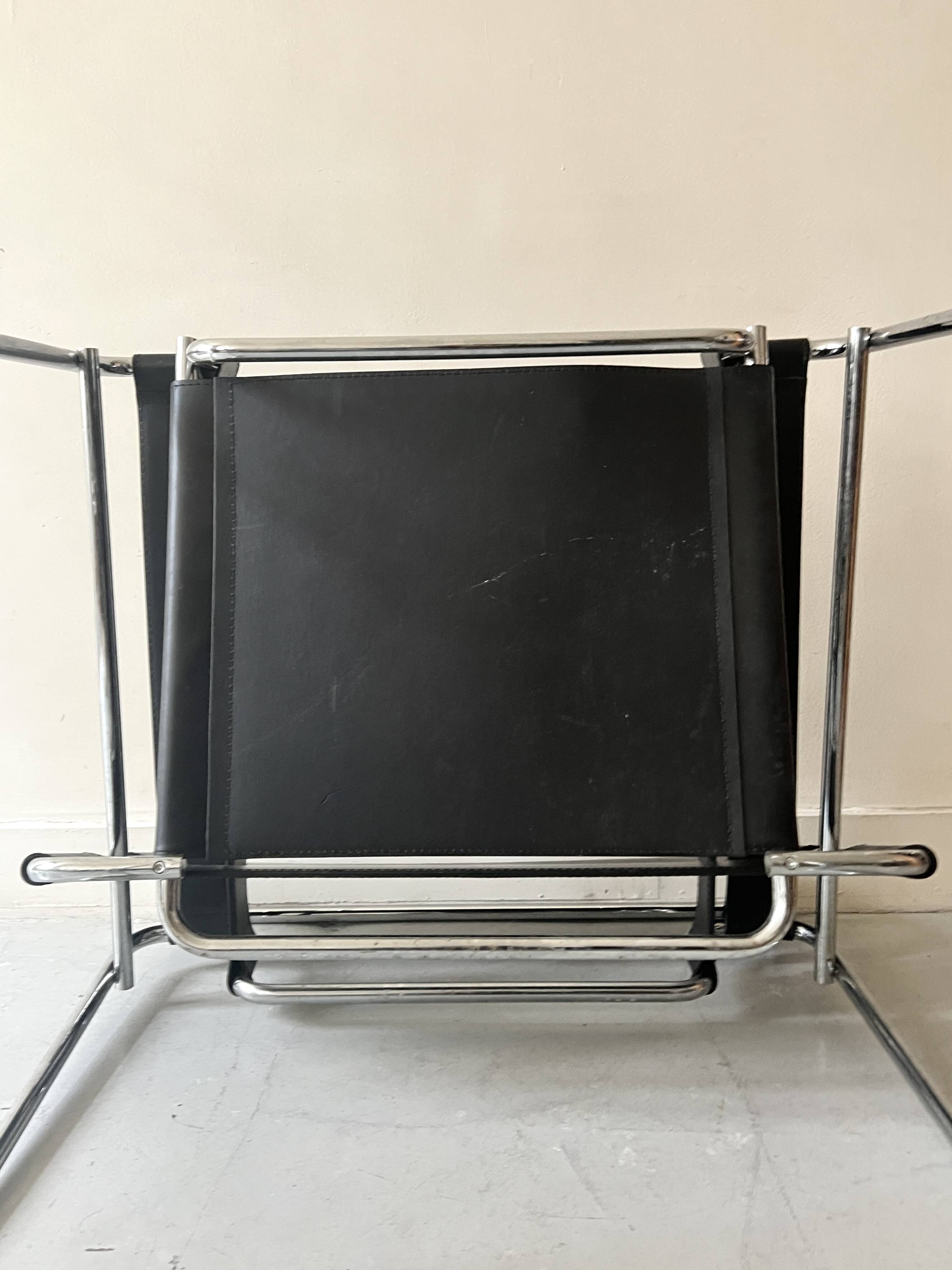 Wassily tubular armchair in chrome & black leather, designed by Marcel Breuer in 1970.