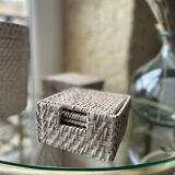 Rattan ice bucket with pliers and coasters