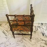 Chaise d'angle vintage Art Déco en bois bobbin et tissus, circa 1930