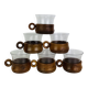 6 glass and teak cups in Scandinavian style, 1960s