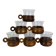 6 glass and teak cups in Scandinavian style, 1960s