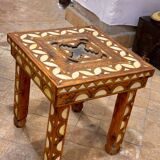 Moroccan camel bone marquetry wooden table for bedroom or living room