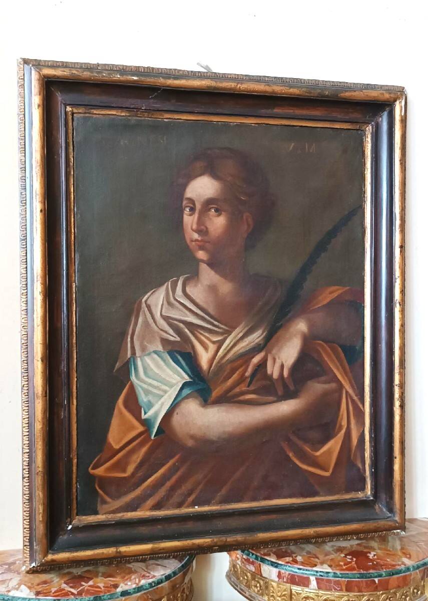 Oil on canvas antique - Saint Agnes - Roman school, 17th century