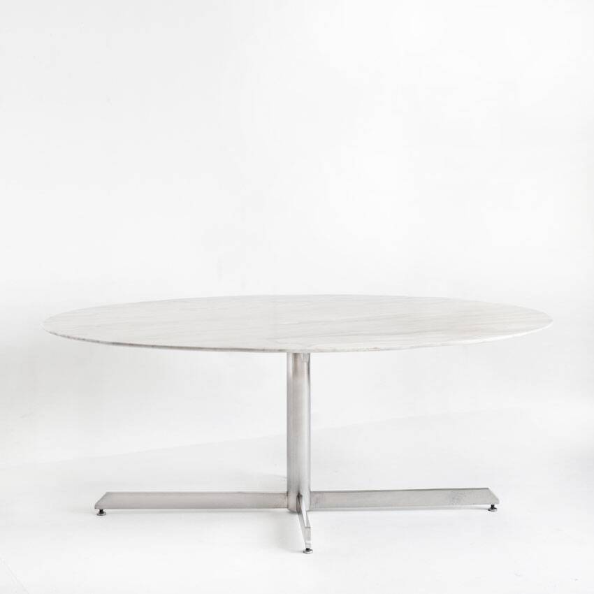 Dining table Roche Bobois. Metal and white marble. France, 1960s