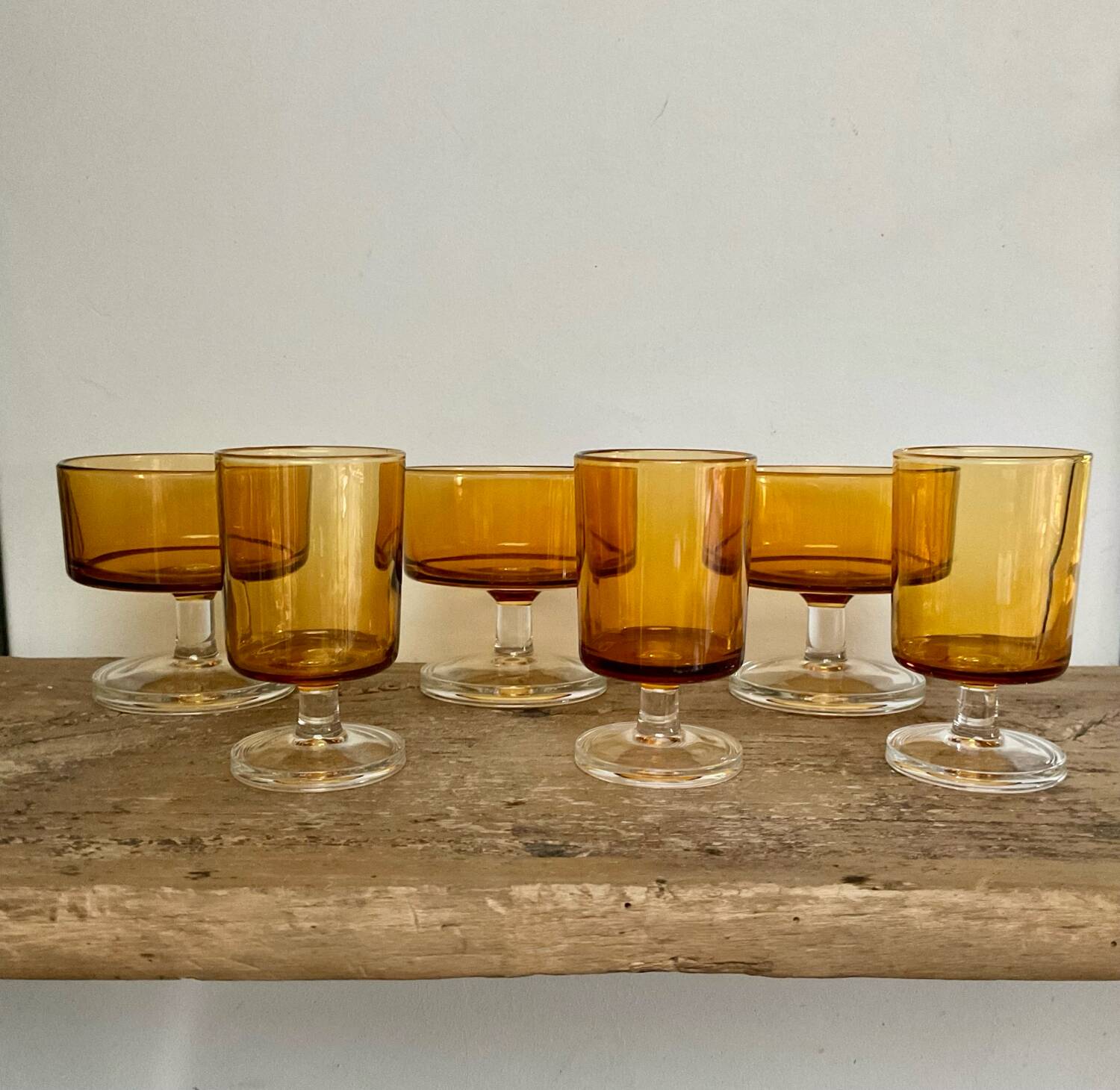 6 vintage LUMINARC amber glasses