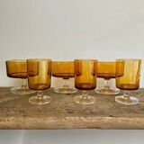 6 vintage LUMINARC amber glasses