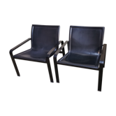 Pair of metal armchairs and leather by Mattéo Grassi