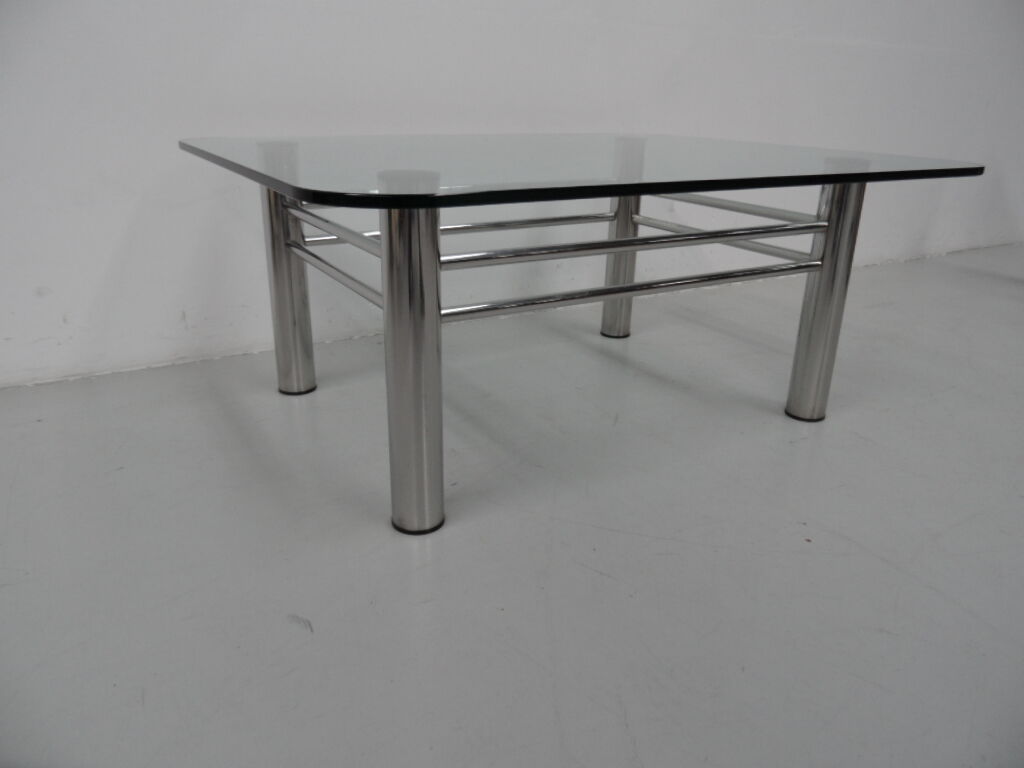 Table basse chromée avec verre années 1970