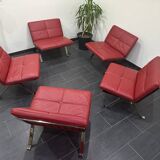 Ensemble de 5 Chauffeuses Modulables Poltrona Frau en Cuir Rouge