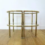 Pairs of gilded metal bedside tables and glass tops