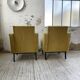 Paire de chauffeuses fauteuils vintage velours jaune