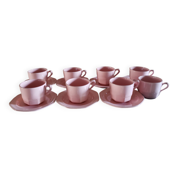 Service à thé 7 personnes rose poudré + sucrier