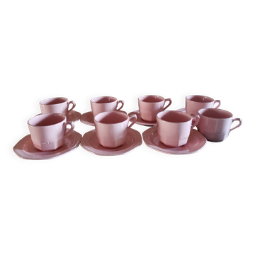 Tea service for 7 people powder pink + sugar bowl